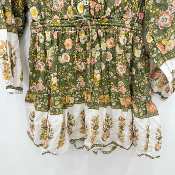 Elan Athena Floral Boho Festival Mini Dress Jade Monterey 100% Cotton Sz Large - Picture 6 of 8